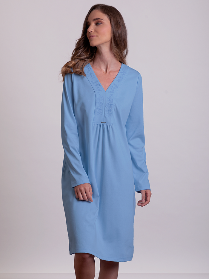Camisa de noche Accent Suzanne Celeste en tela gamuza 100% algodón