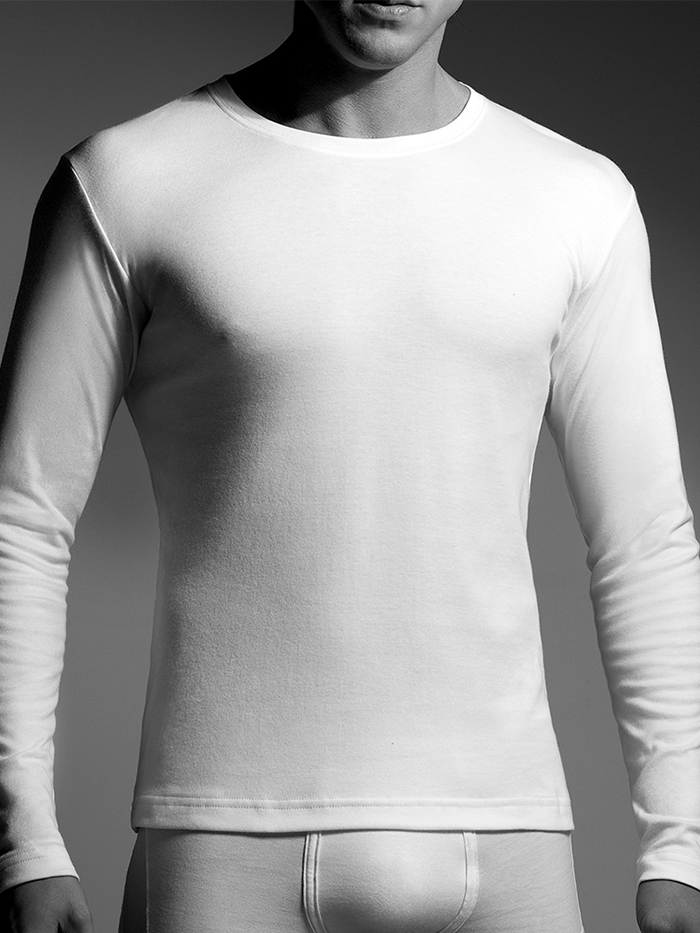 Camiseta Clover cuello redondo manga larga Blanca en tela gamuza 100% algodón